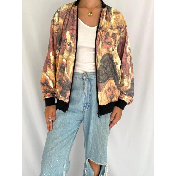 90s vintage dog head all over print unisex mens tyvek light windbreaker jacket - Picture 3 of 10
